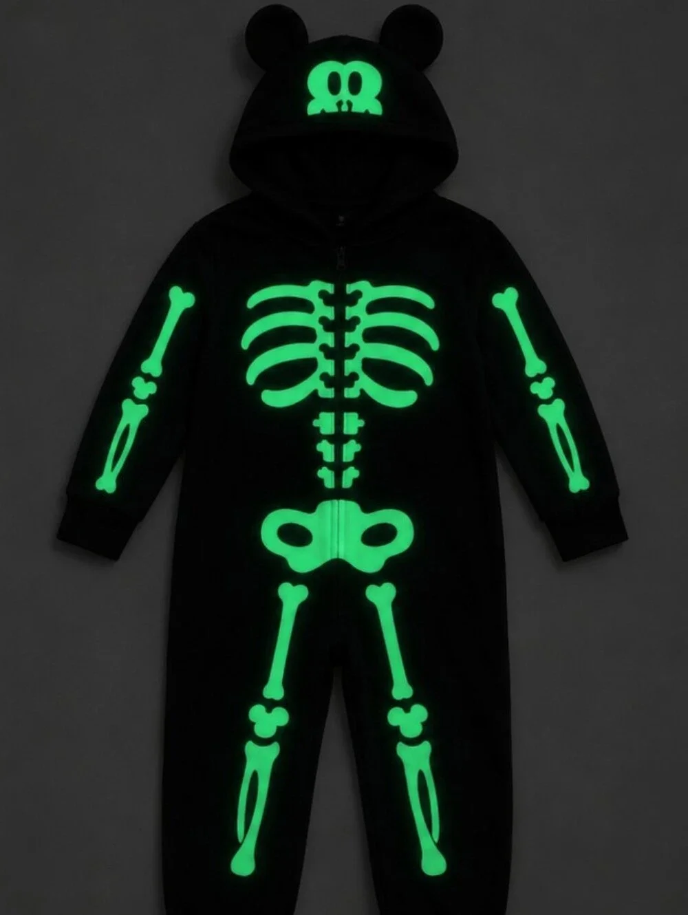 Disney Mickey Mouse Skeleton Glow Jumpsuit Black Unisex Youth Size 9 Halloween